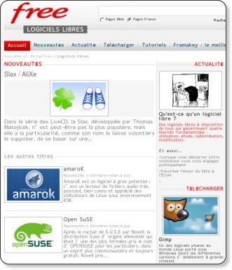 Copie d'écran - Portail Free - Logiciels Libres